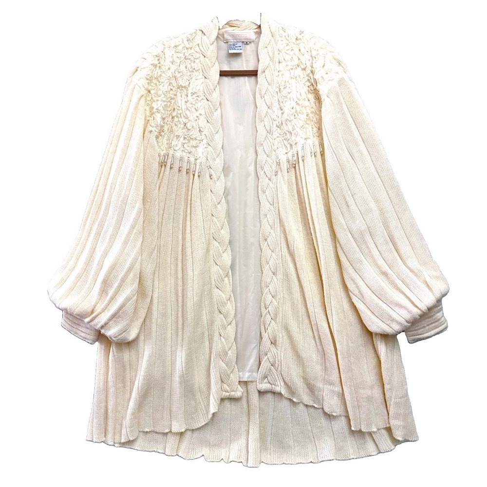 Vintage Maurada M Oversized Wool Cardigan Coat Pearl Lace Bishop Poet Rosette